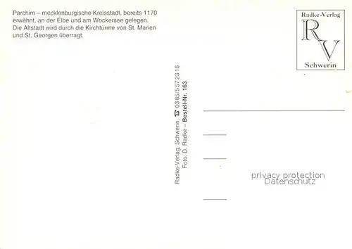 AK / Ansichtskarte Parchim Kirchtuerme Sankt Marien und Sankt Georgen Elbe Wockersee Schleuse Parchim