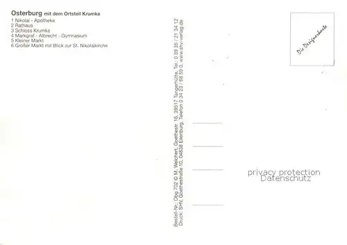 AK / Ansichtskarte Osterburg_Altmark Nikolai Apotheke Rathaus Schloss Krumke Markgraf Albrecht Gymnasium Markt Osterburg_Altmark