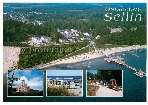AK / Ansichtskarte Sellin_Ruegen Fliegeraufnahme Schloss Strand Seebruecke Sellin Ruegen