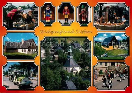 AK / Ansichtskarte Seiffen_Erzgebirge Reifendreher Nussknackerparade Spielbrunnen Rundkirche  Seiffen Erzgebirge