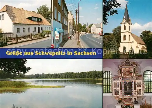 AK / Ansichtskarte Schwepnitz Kirche See Dorfansichten Schwepnitz