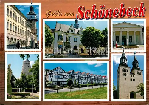 AK / Ansichtskarte Schoenebeck_Elbe Lindenbad Rathaus Sankt Jakobi Kirche Schoenebeck Elbe