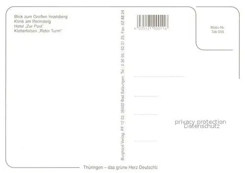 AK / Ansichtskarte Tabarz Panorama Grosser Inselsberg Klinik am Rennsteig Hotel Zur Post  Tabarz