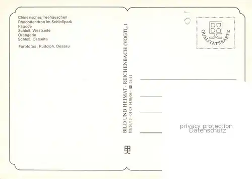 AK / Ansichtskarte Oranienbaum Chinesisches Teehaeuschen Rhododendron Schlosspark Pagode  Oranienbaum