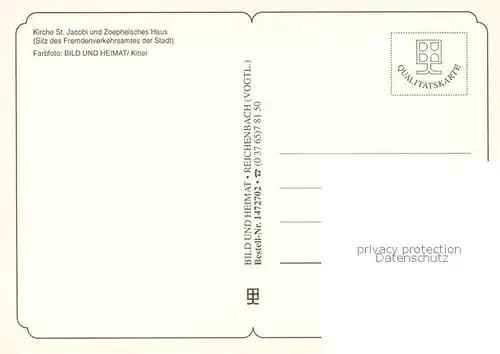 AK / Ansichtskarte Oelsnitz_Vogtland Kirche Sankt Jacobi Zoephelsches Haus  Oelsnitz_Vogtland