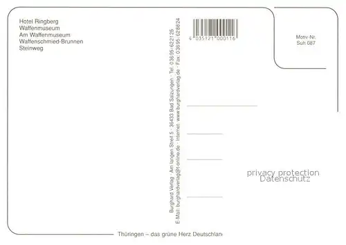 AK / Ansichtskarte Suhl_Thueringer_Wald Hotel Ringberg Waffenmuseum Waffenschmied Brunnen Steinweg Suhl_Thueringer_Wald
