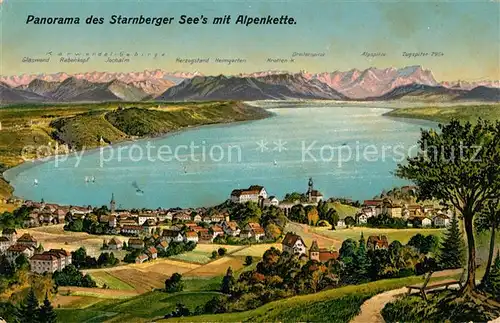 AK / Ansichtskarte Starnbergersee Panorama mit Alpenkette Starnbergersee