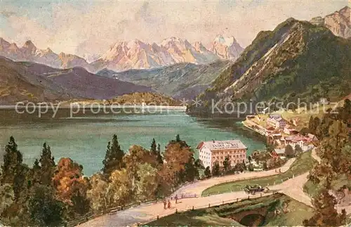 AK / Ansichtskarte Urfeld_Walchensee Hotel Post Jaeger am See Panorama Urfeld Walchensee