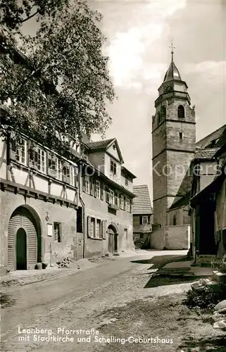 AK / Ansichtskarte Leonberg_Wuerttemberg Pfarrstrasse mit Stadtkirche und Schelling Geburtshaus Leonberg Wuerttemberg