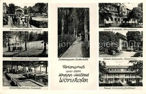 AK / Ansichtskarte Bad_Woerishofen Musikpavillon Birkenallee Wassertretplatz Elsterweg Sanatorium Eichwald Baederhaus und Parkhaus Bad_Woerishofen