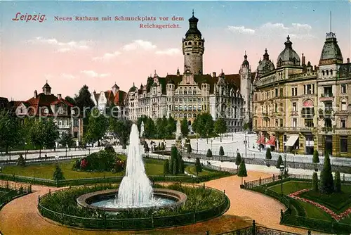 AK / Ansichtskarte Leipzig Neues Rathaus mit Schmuckplatz vor dem Reichsgericht Leipzig