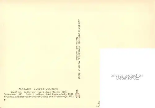 AK / Ansichtskarte Ansbach_Mittelfranken Gumbertuskirche Ansbach Mittelfranken