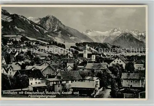 AK / Ansichtskarte Sonthofen_Oberallgaeu mit Entschenkopf Rubihorn Kratzer und Maedelegabelgruppe Sonthofen Oberallgaeu
