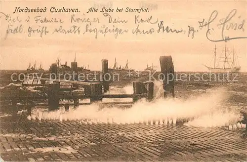 AK / Ansichtskarte Cuxhaven_Nordseebad Alte Liebe bei Sturmflut Cuxhaven_Nordseebad