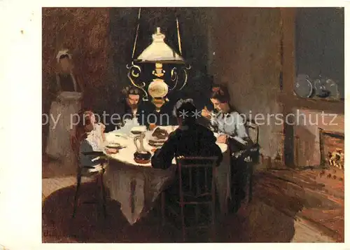 AK / Ansichtskarte Kuenstlerkarte Claude Monet Abendessen bei Sisley  Kuenstlerkarte