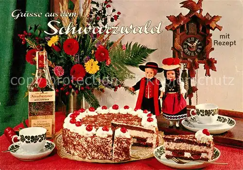 AK / Ansichtskarte Lebensmittel Schwarzwaelder Kirschtorte Rezept Kuckucksuhr Kirschwasser  Lebensmittel