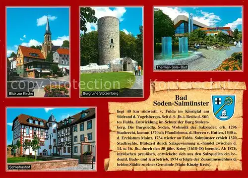 AK / Ansichtskarte Bad_Soden Salmuenster Kirche Burgruine Stolzenberg Thermal Sole Bad Bad_Soden Salmuenster