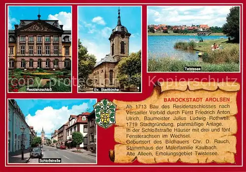 AK / Ansichtskarte Arolsen_Bad Evangelische Kirche Residenzschloss Twistesee Arolsen_Bad