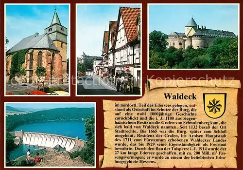 AK / Ansichtskarte Waldeck_Edersee Schloss Waldeck Staumauer evangelische Stadtkirche Waldeck Edersee
