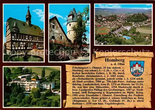 AK / Ansichtskarte Homberg_Ohm Rathaus Brauhausturm Fliegeraufnahme Homberg Ohm