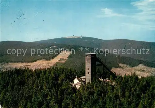 AK / Ansichtskarte Braunlage Wurmbergschanze mit Aussichtsturm Berggaststaette Fliegeraufnahme Braunlage