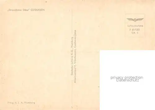 AK / Ansichtskarte Cuxhaven_Nordseebad Strandhaus Doese Strand Fliegeraufnahme Cuxhaven_Nordseebad