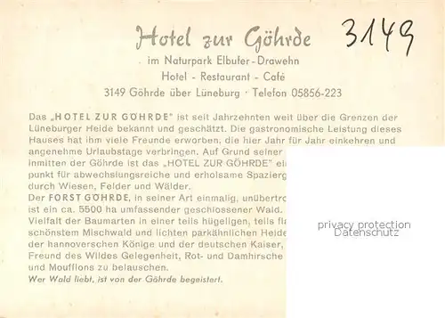 AK / Ansichtskarte Goehrde Hotel Restauant zur Goehrde Naturpark Elbufer Drawehn Goehrde