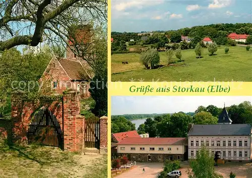 AK / Ansichtskarte Storkau_Elbe_ Dorfkirche Gutshaus Billberge Panorama Storkau_Elbe_
