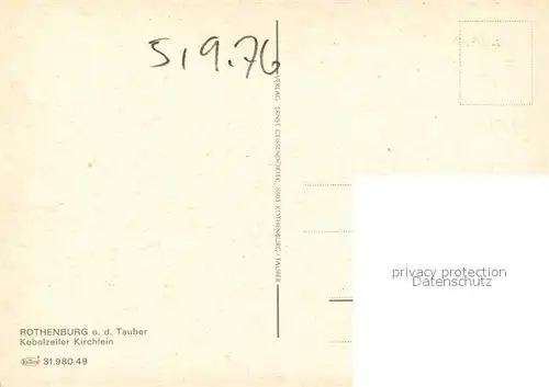 AK / Ansichtskarte Rothenburg_Tauber Kobolzeller Kirchlein Rothenburg Tauber