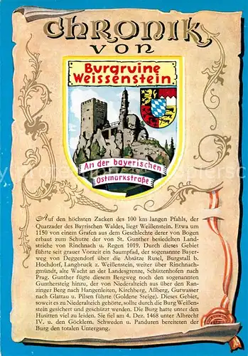 AK / Ansichtskarte Weissenstein_Regen Burgruine Chronik Weissenstein_Regen