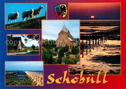 AK / Ansichtskarte Schobuell_Husum Kirchen Schafe Seebruecke Schobuell Husum