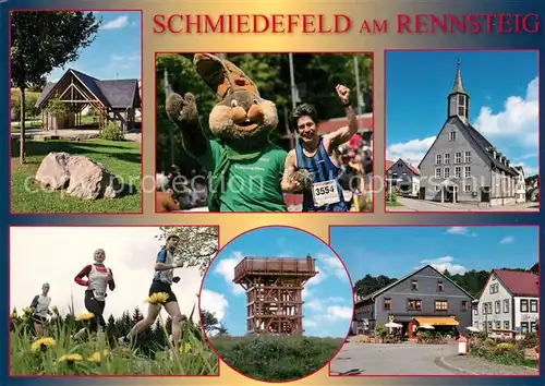 AK / Ansichtskarte Schmiedefeld_Rennsteig Kurpark Brauplatz Rennsteiglauf Finterbergturm  Schmiedefeld_Rennsteig