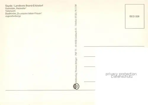 AK / Ansichtskarte Sayda Ratskelle Kirche Jugendherberge Sayda