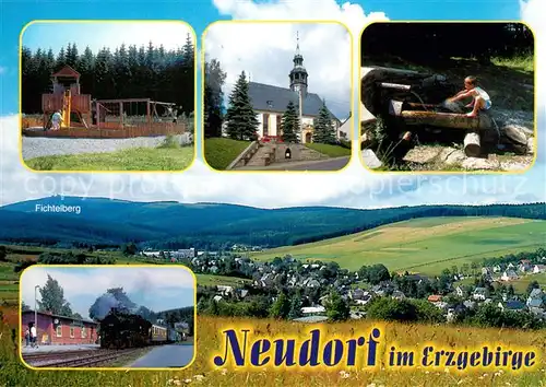 AK / Ansichtskarte Neudorf_Erzgebirge Spielplatz Vierenstrasse Crottendorfer Strasse Fichtelbergbahn Dampflok Neudorf Erzgebirge