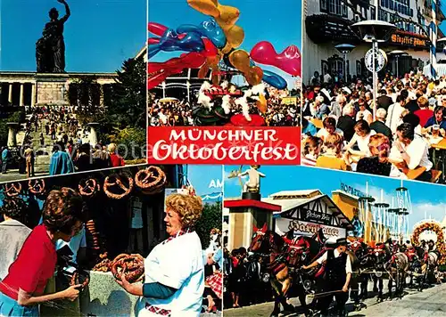 AK / Ansichtskarte Oktoberfest Muenchen Brauerei Pferdegespann Brezelstand  Oktoberfest