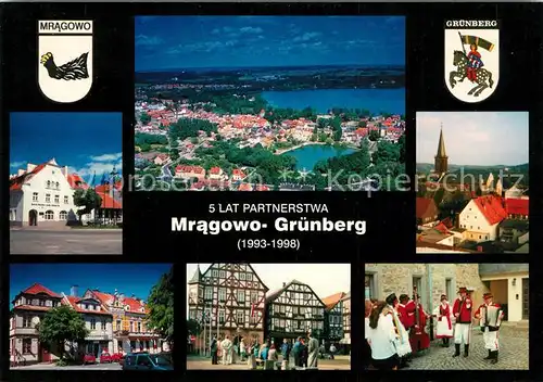 AK / Ansichtskarte Mragowo_Sensburg Teilansichten Wappen Gruenberg Partnerstadt Wappen Mragowo Sensburg