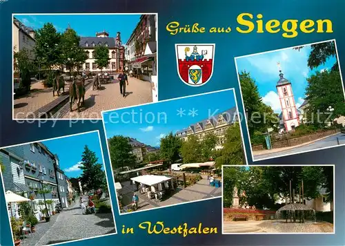 AK / Ansichtskarte Siegen_Westfalen Nikolaikirche Brunnen Markt Fussgaengerzone Brunnenanlage Plastiken Siegen_Westfalen