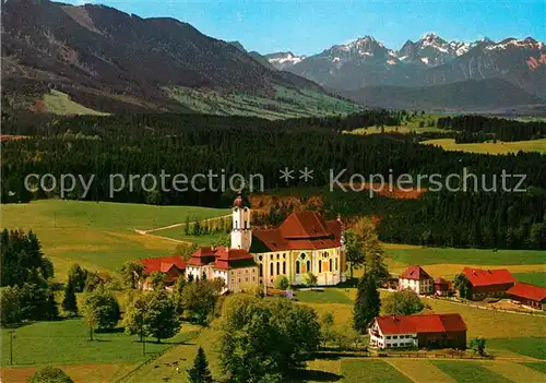 AK / Ansichtskarte Wies_Steingaden Die Wies Wallfahrtskirche Alpenpanorama Fliegeraufnahme Wies_Steingaden