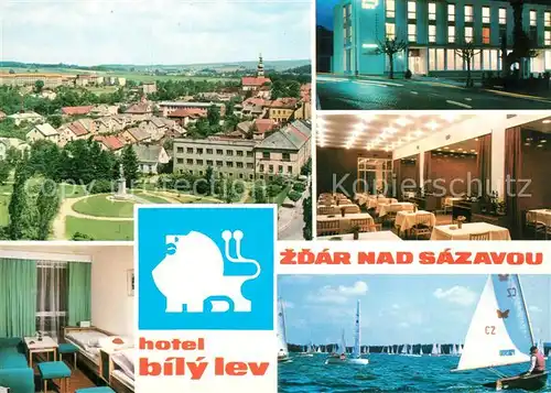 AK / Ansichtskarte Zdar_nad_Sazavou_Saar Hotel Bily Lev Segelregatta Stadtpanorama Denkmal Zdar_nad_Sazavou_Saar