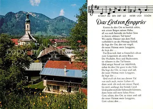 AK / Ansichtskarte Lenggries Das Lied von Lenggries Noten Ortsmotiv mit Kirche Alpen Lenggries