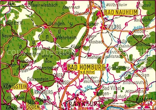 AK / Ansichtskarte Bad_Homburg Landkarte Frankfurt Bad Soden Koenigstein bis Bad Nauheim Bad_Homburg