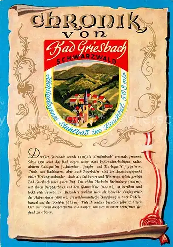 AK / Ansichtskarte Bad_Griesbach_Schwarzwald  Chronik Wappen Siegel Bad_Griesbach