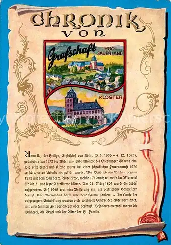 AK / Ansichtskarte Grafschaft_Sauerland Kloster Chronik Wappen Siegel Grafschaft_Sauerland