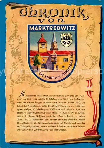 AK / Ansichtskarte Marktredwitz Stadt am Fichtelgebirge Chronik Wappen Siegel Marktredwitz