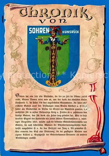 AK / Ansichtskarte Sohren Schinderhannes Hoehle Chronik Wappen Siegel Sohren