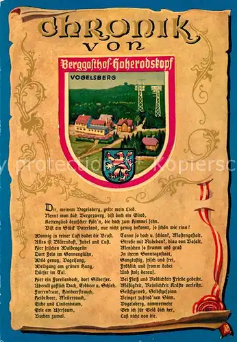 AK / Ansichtskarte Hoherodskopf Berggasthof Vogelsberg Chronik Wappen Siegel Hoherodskopf