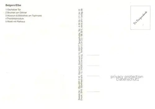 AK / Ansichtskarte Belgern_Elbe Oschatzer Tor Brunnen am D?hner Museum Bibliothek Markt Rathaus Belgern Elbe