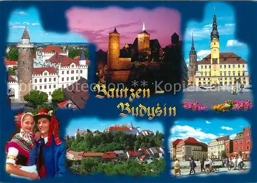 AK / Ansichtskarte Bautzen Rathaus Turm Volkstracht Panorama Bautzen