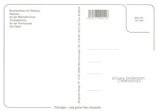 AK / Ansichtskarte Bad_Tennstedt Brunnenl?we Rathaus Median Klinik Trinitatiskirche Promenade Oede Bad_Tennstedt