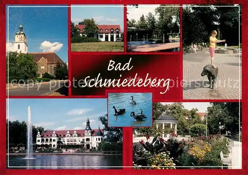 AK / Ansichtskarte Bad_Schmiedeberg Kirche Kurhotel Wasserspiele Kurpark Pony Artistik Kurhaus Schw?ne Bad_Schmiedeberg